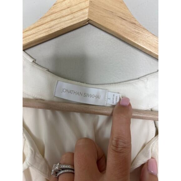 NWT Jonathan Simkhai Sandy Abstract Embroidery Pleated Blouse White Size: Large - Picture 6 of 8